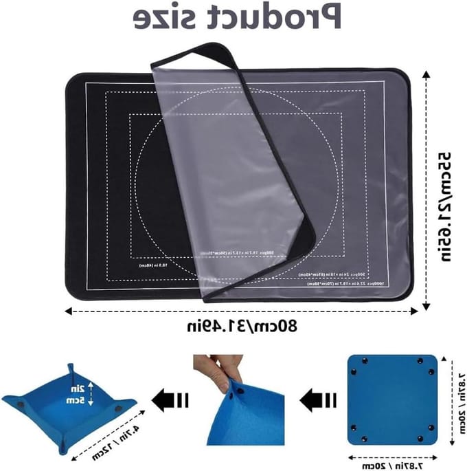 Puzzelplank - Puzzelmat - Puzzels Maken - Met 8 Sorteerders - 80 x 55 cm - Zwart Grijs