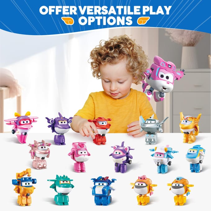 Super Wings Mini Dizzy Transform Robot naar Vliegtuig in 3 Stappen 2 Inch Vervorming Actiefiguren 2 Modi Transformerende Kinderspeelgoed