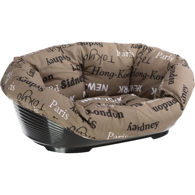 Ferplast Hondenmand Siesta Deluxe Zwart - met kussen Cities - Set maat 4: mand + deksel + pootjes