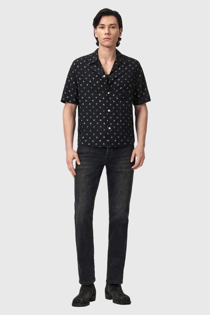 AllSaints Upton Ss Shirt Jet Black Größe: M | Casual hemden Outlet | Herren | Schwarz