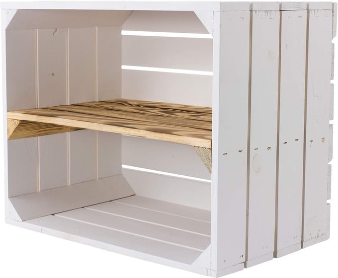 Set van 2 Houten Kisten met Plank - Middelgroot Opbergsysteem - Decoratief Houtkrat