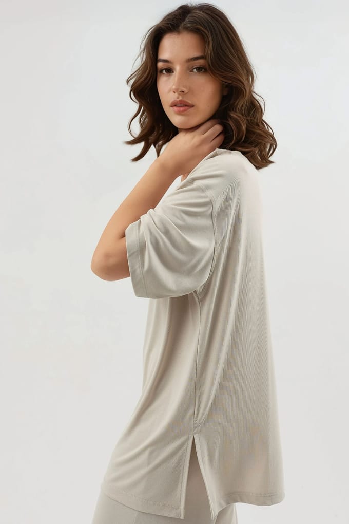T-shirt met Splitdetails en Ronde Hals en Korte Mouwen