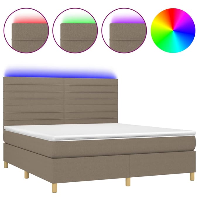 vidaXL - Boxspring - met - matras - en - LED - stof - taupe - 160x200 - cm