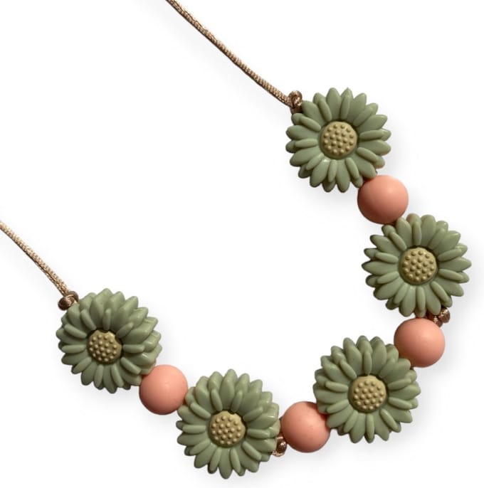Kinderketting | Bijtketting | Daisy | Pistasche | Peach | Vanaf 3 jaar!