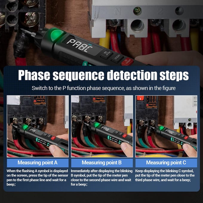 ANENG Stylo Multimètre 6000 Compteurs Multimètre Numérique Testeur de Compteur avec Écran LCD Rétroéclairé With phase sequence detection vert