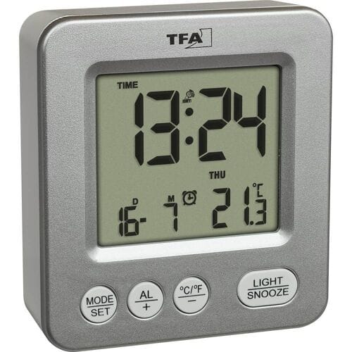 TFA Dostmann 60.2567.54 Wekker Zendergestuurd Zilver Alarmtijden 1