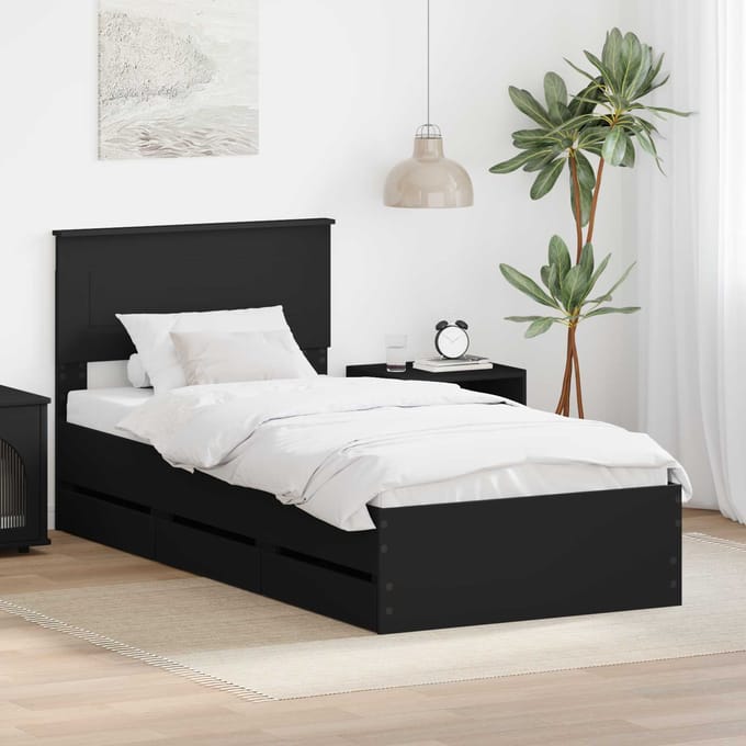 vidaXL Bedframe met lade met opslag Zwart 90 x 200 cm Ingenieurshout