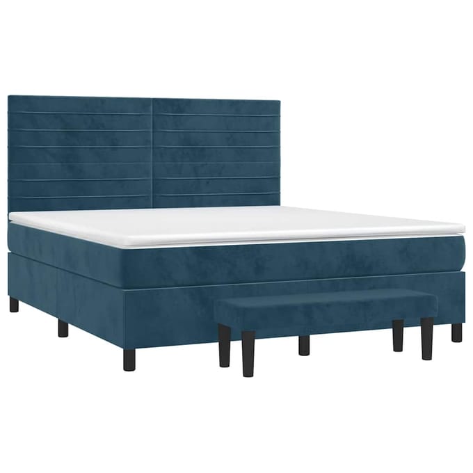 vidaXL - Boxspring - met - matras - fluweel - donkerblauw - 160x200 - cm