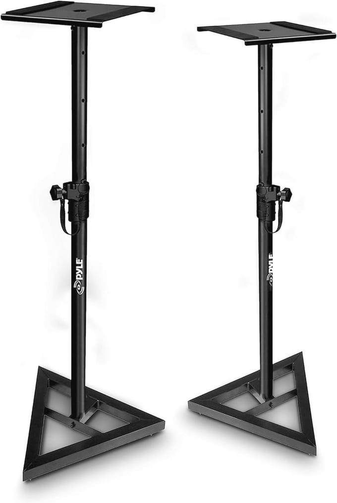 Verstelbare Luidsprekerstandaard met Driehoekige Basis en Vierkant Platform - Hoogte 66cm tot 132cm