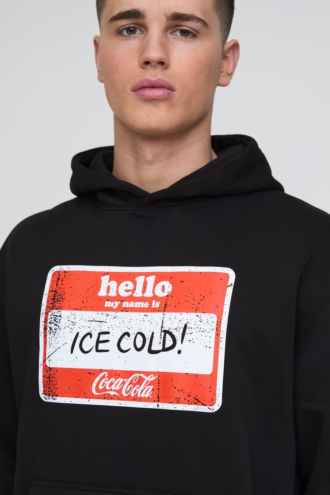 Coca Cola Ice Cold Oversized License Print Hoodie | Black | Size Medium