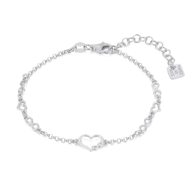 Twice As Nice Armband in zilver, hartjes en infinities 16cm+3cm