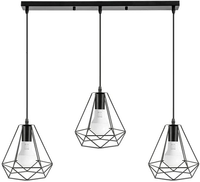 Linkforu - Industriële 3-Lichts Hanglamp - Geometrisch Diamant Design - Verstelbaar - E27 Fitting - Mat Zwart