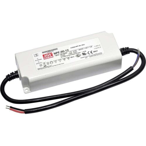 MEAN WELL NPF-90D-12 LED-driver, LED-transformator Constante spanning, Constante stroomsterkte 90 W 7.5 A 6 - 12 V/DC Dimbaar, PFC-schakeling,