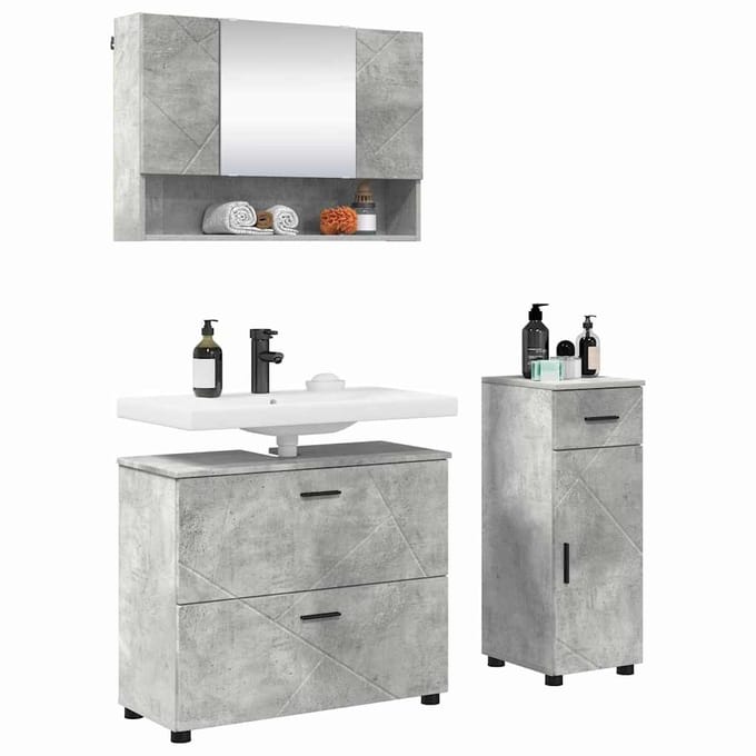 vidaXL - Badkamermeubel - Set - 3 - st - Beton - Grijs - 76,5 - x - 35 - x - 64 - cm