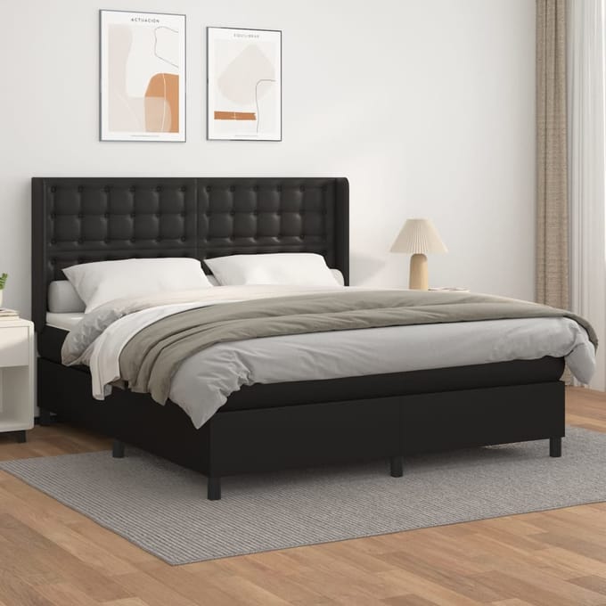 vidaXL - Boxspring - met - matras - kunstleer - zwart - 180x200 - cm