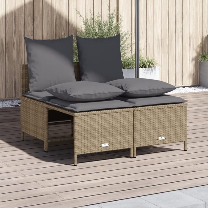 vidaXL - 4-delige - Loungeset - met - kussens - poly - rattan - beige