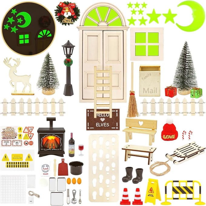 55 stuks kabouterdeuren en accessoires voor Kerstmis - Complete miniatuur set