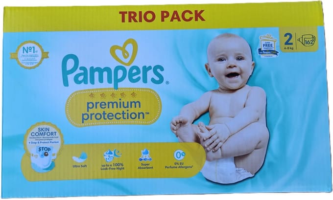 Pampers - Premium Protection - Maat 2 - Trio pack - Mega Pack - 162 luiers 4-8 KG