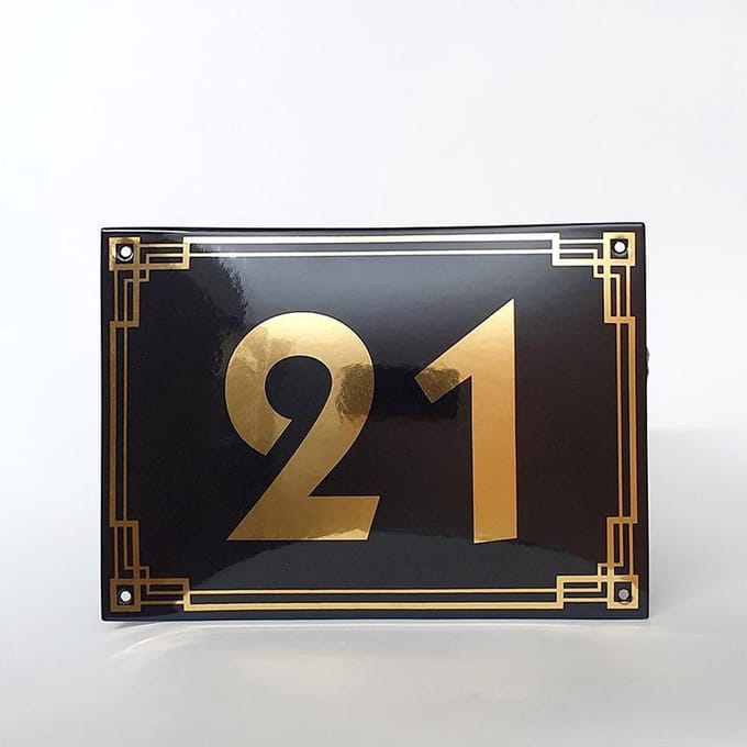 Art deco | jaren ’30 | luxe emaille huisnummer - 21