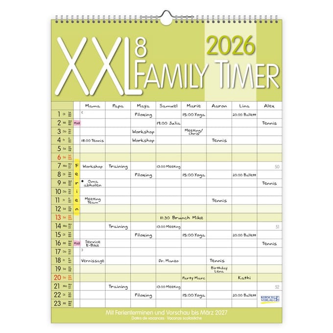 Familienotitiekalender XXL (8-persoons) - 2026