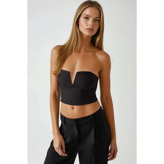 Strapless Aansluitende Crop Top met Achterste Rimpeling