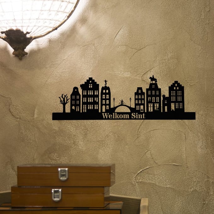 Skyline met Sinterklaas - 60cm - Zwart MDF | Sinterklaas decoratie | Sinterklaas versiering
