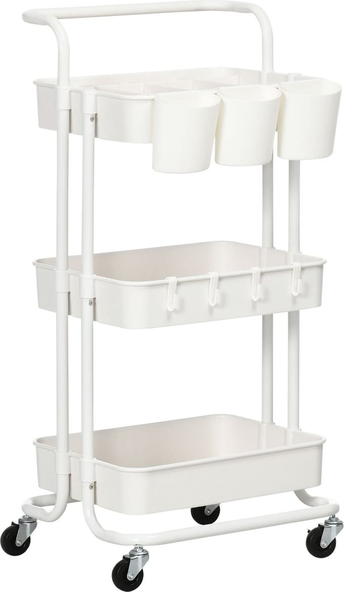 HOMCOM - Trolley - 3 etages - 3 hangende dozen - 4 haken