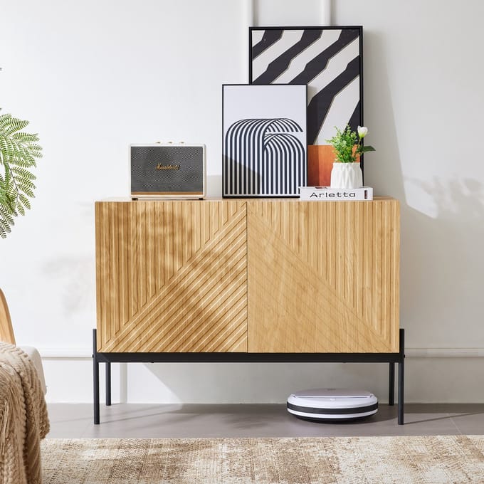 Sideboard - 100x40x75 cm - 2 deuren & metalen poten - lijnen design - verstelbare plank