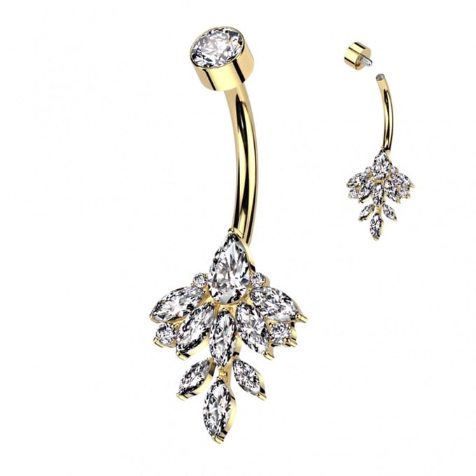 Navelpiercing leaf vine marquise goud - LMPiercings