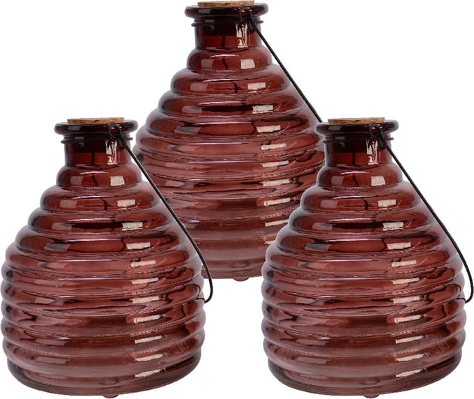 Decoris Wespenvanger/wespenval met hengsel - 3x - glas - D13 x H17 cm