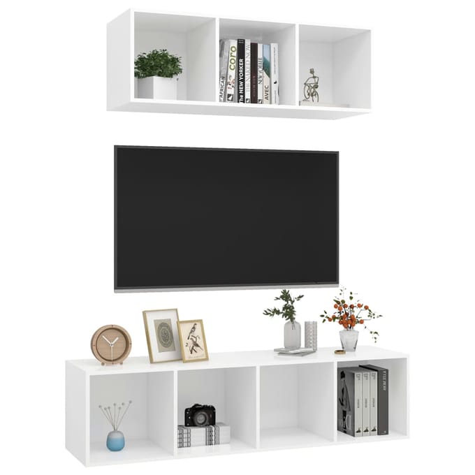 vidaXL - 2-delige - Tv-meubelset - bewerkt - hout - wit
