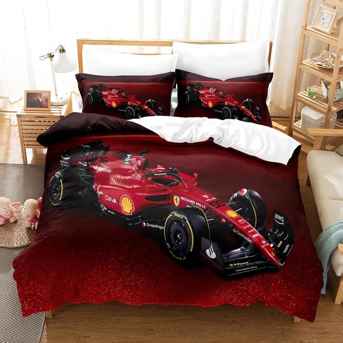 Ensembles de literie Voiture de Course Formule 3D Housse de Couette Enfant avec Taie d'Oreiller Linge de Lit pour Lit Simple Double Queen King Garçons Filles US Twin(172x218cm)