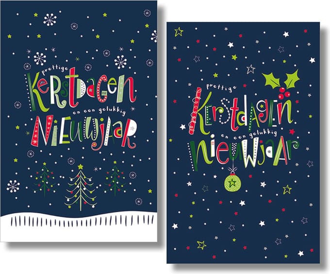 40 Kerstkaarten - Folie - Witte envelop - 10,5 x 16 cm - 2 motieven