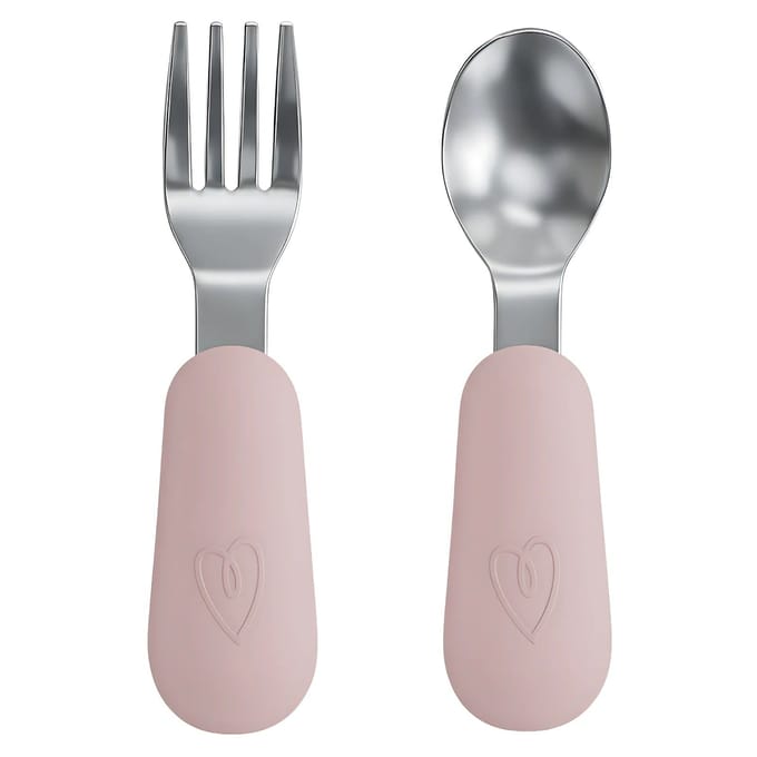 RVS Baby Lepel + Vork Roze