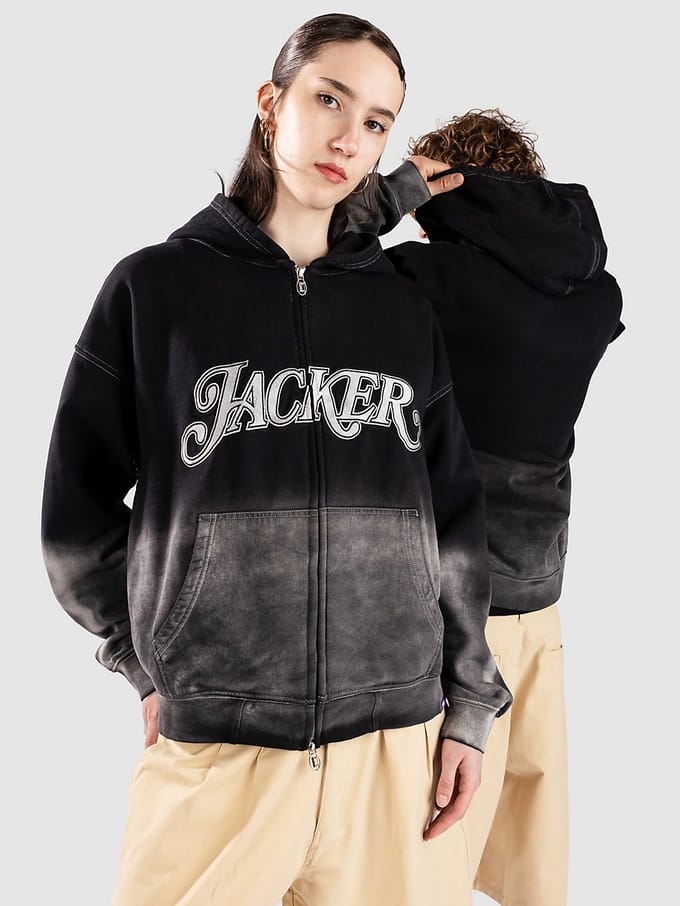 Jacker Curve Logo Gradient Washed Zip Hoodie zwart