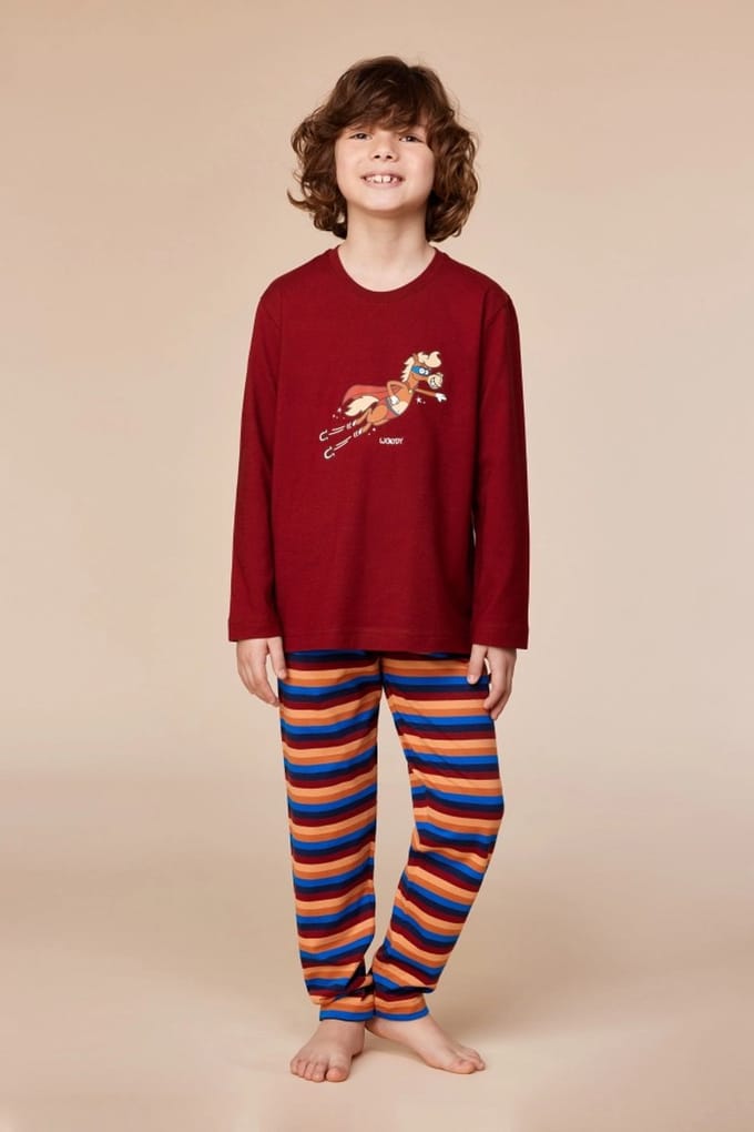 Woody pyjama jongens - pony - donkerrood - 252-10-PLS-S/495 - maat 152