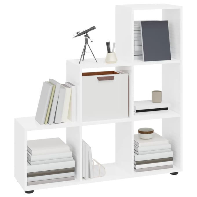 vidaXL - Boekenkast - trapvormig - 107 - cm - bewerkt - hout - hoogglans - wit