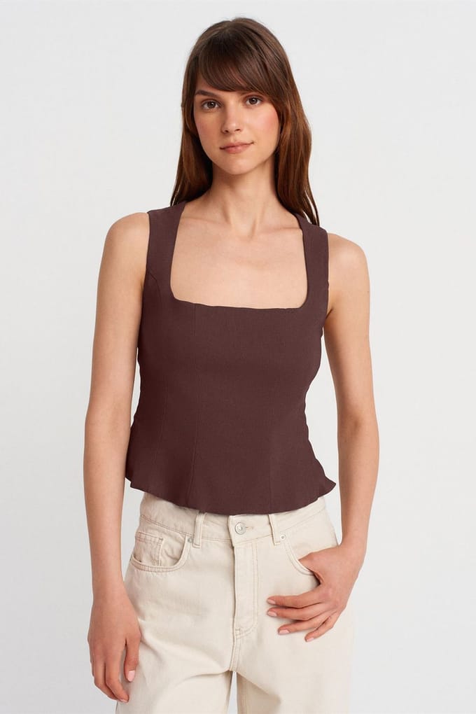 Fitte Mouwloze Blouse met Vierkante Halslijn