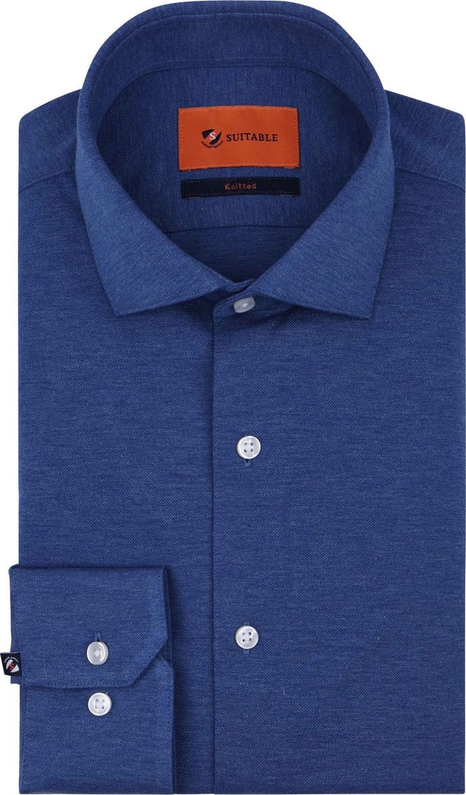 Suitable Knitted Royal Blauw - Maat 43 - Heren - Overhemden Formeel
