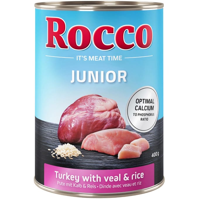 6x400g Junior Kalkoen- & Kalfshart + Calcium Rocco Hondenvoer