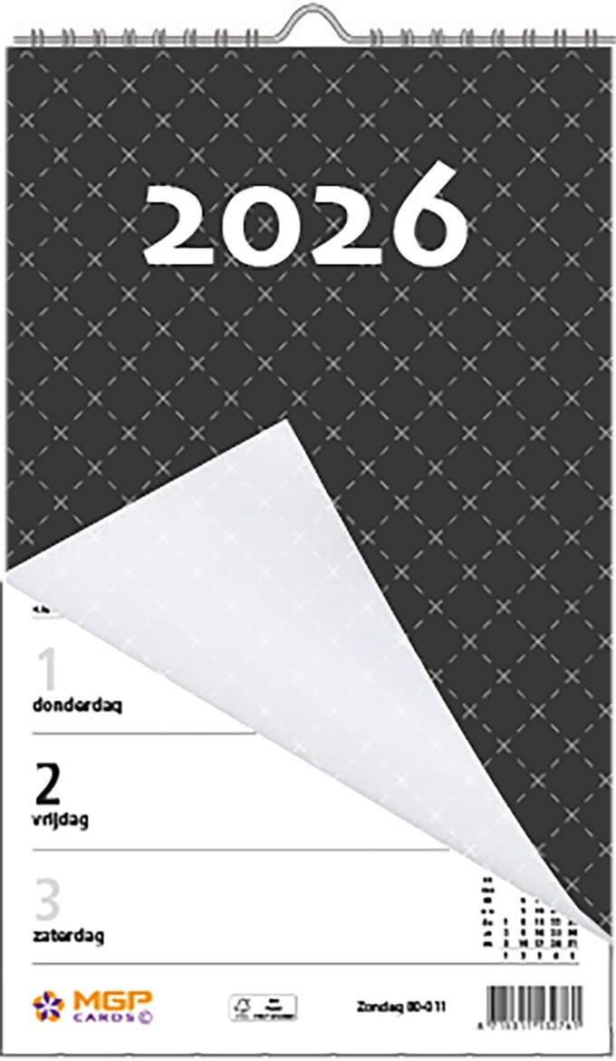 MGPcards - Weekblok met Wire-O binding 2026 - Week begint op zondag - 13,5 x 20,5 cm - Zwart