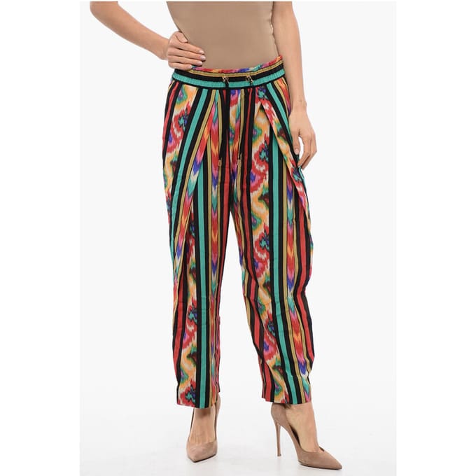 Bedrukte zijden HAREM-broek in veelkleurig