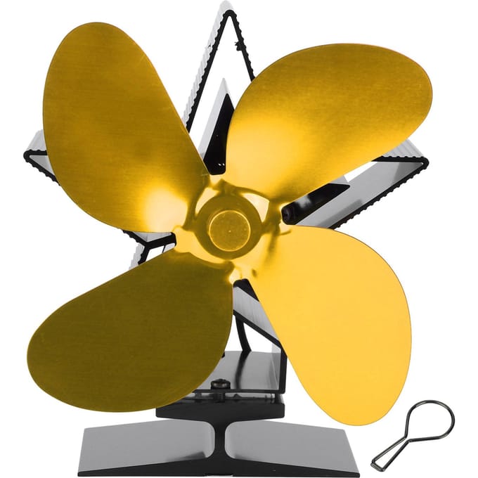4-blads thermische ventilator voor houtkachel/open haard, accessoire voor warmteverdeling, goudkleurig