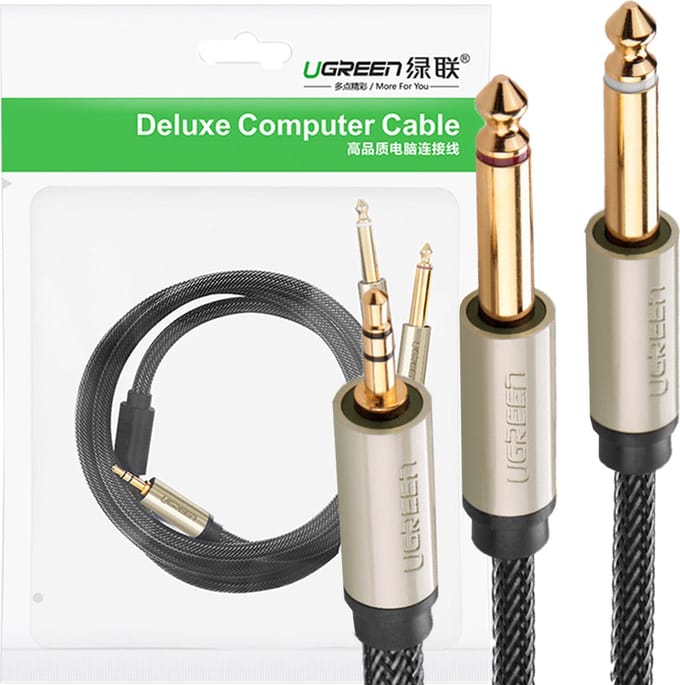 Ugreen AV126 - Audio Kabel - Mini Jack 3,5 mm - 2x Jack 6,35 mm - 1m Nylon Omslag