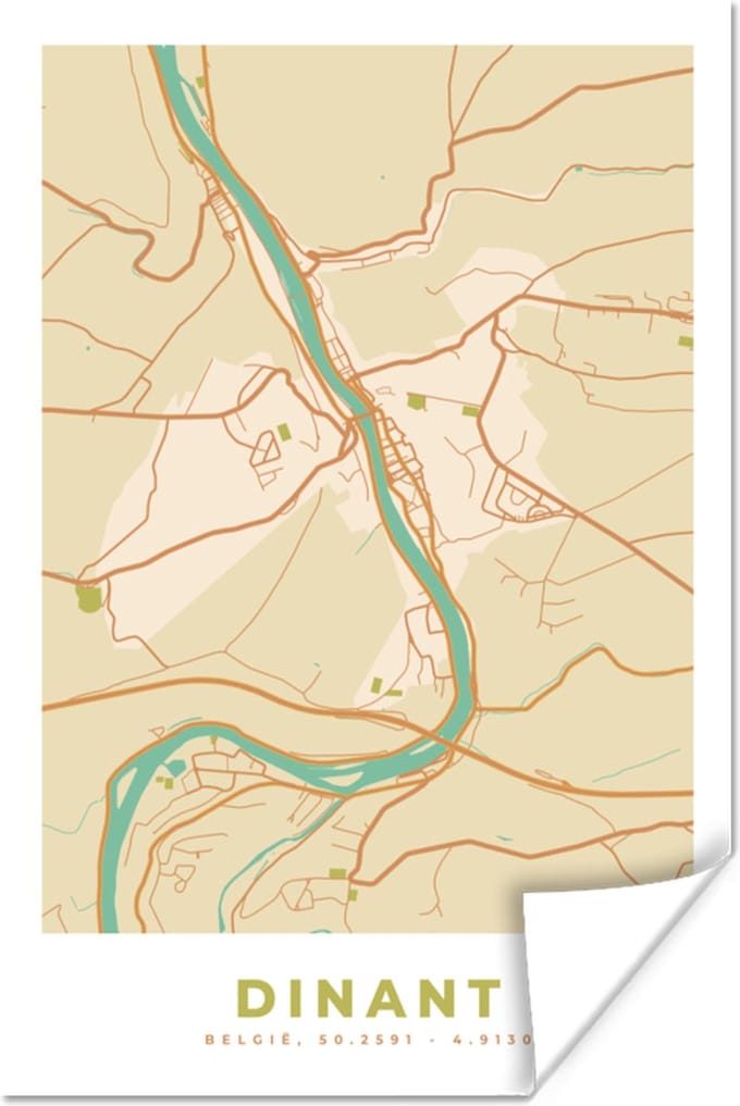 Poster Kaart - Stadskaart - Plattegrond - Retro - Dinant - 60x90 cm