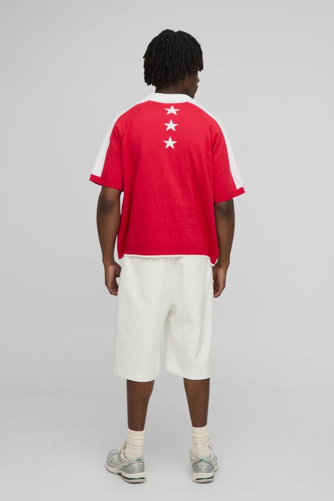 Wereldwijde oversized boxy moto jacquard gebreide polo | Red | Size Medium
