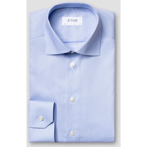 Eton Overhemd Micro Houndstooth Fine Twill Licht Blauw / male
