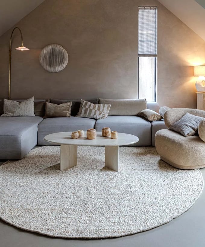 Rond wollen vloerkleed - Bergull ivoor/beige 120