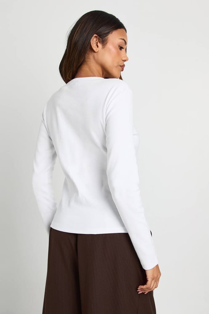 boohoo Dames Zwangerschaps Basis Geribbelde Lange Mouwen Lang Gesneden Nauwsluitende Top | Wit | Maat: 42