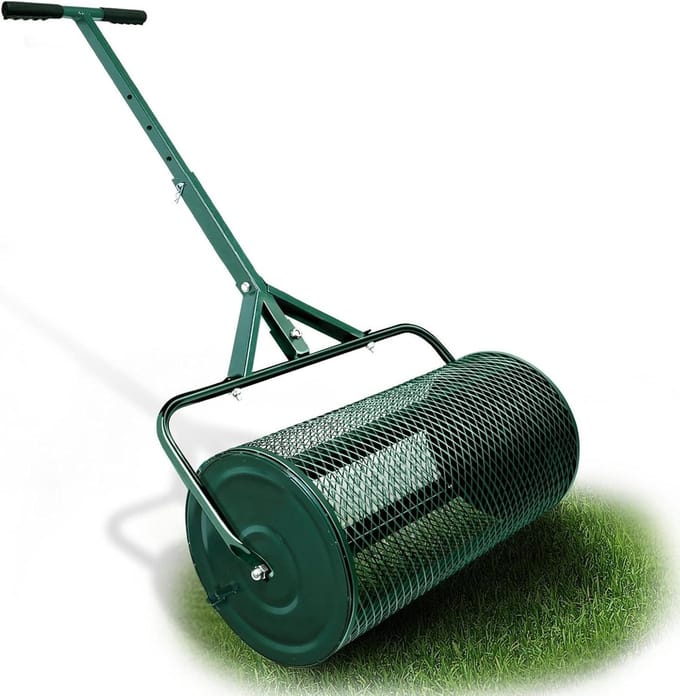 Gazonroller Compoststrooier - T-handvat Bodemverdeler - Tuinonderhoud Bodem - Verbeterde Compostverspreider - 27 inch - Groen